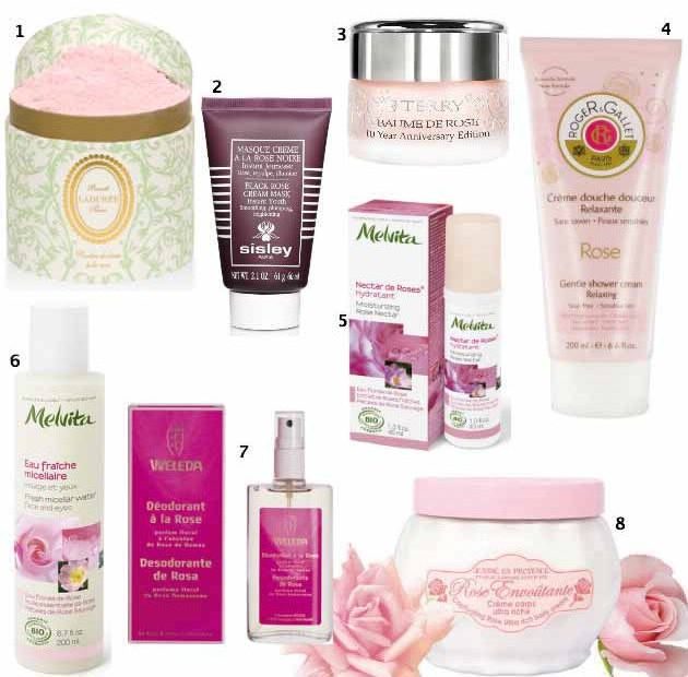 Selection de produits beauté à la rose